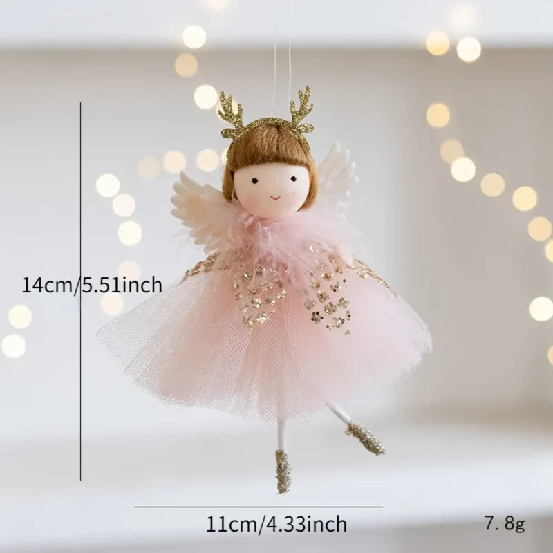 New Christmas Mouse Doll Pendant Girl Ballet Angel Christmas Tree Pendant Plush Hanging Xmas Decoration Charms New Year Gifts