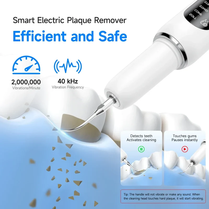 Ultrasonic Electric Dental Scaler High Frequency Vibrating Teeth Cleaner Plaque Calculus Tartar Stains Remover 5 modes with LED