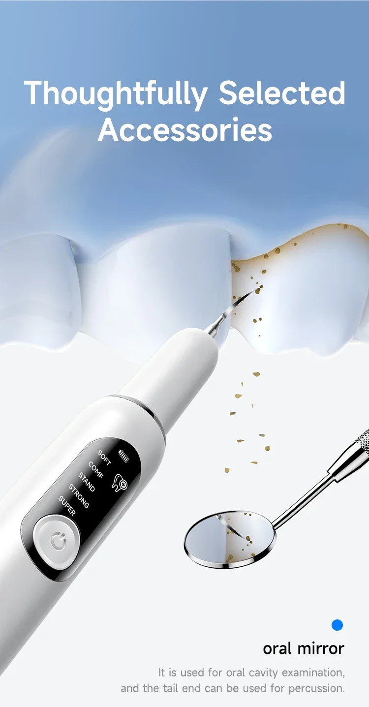 Ultrasonic Electric Dental Scaler High Frequency Vibrating Teeth Cleaner Plaque Calculus Tartar Stains Remover 5 modes with LED