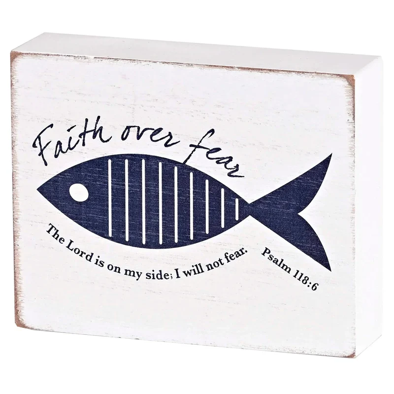 TD Tabletop Faith Over Fear Fish Plaque Elegant Religious Decorative Wall Art