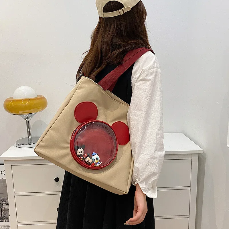 Cute Cartoon Mickey Portable Tote Fashion Canvas Outside To Carry Shopping Bags Tide Shoulder Diagonal Bag