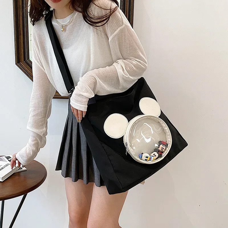 Cute Cartoon Mickey Portable Tote Fashion Canvas Outside To Carry Shopping Bags Tide Shoulder Diagonal Bag