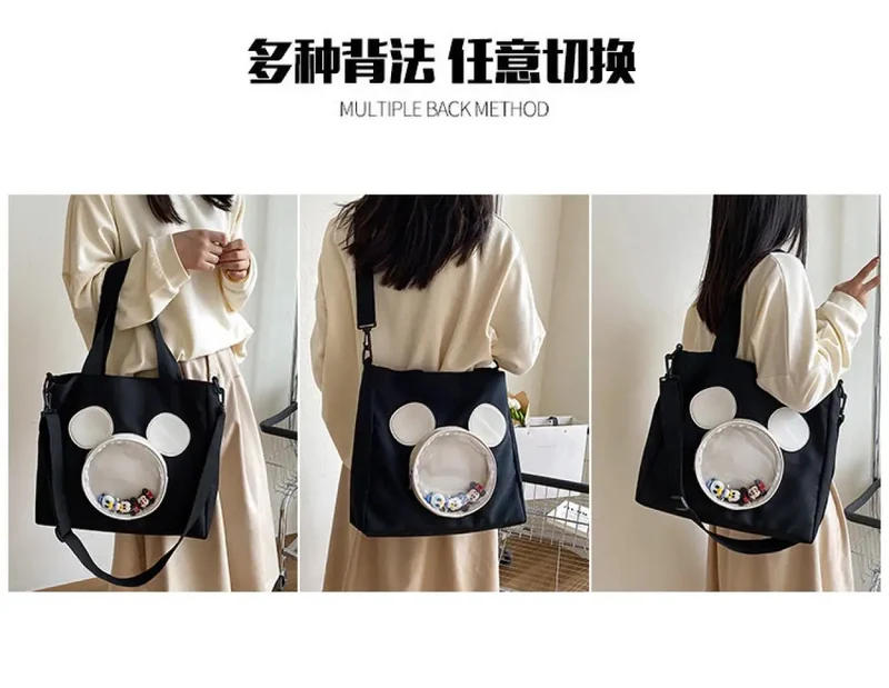 Cute Cartoon Mickey Portable Tote Fashion Canvas Outside To Carry Shopping Bags Tide Shoulder Diagonal Bag