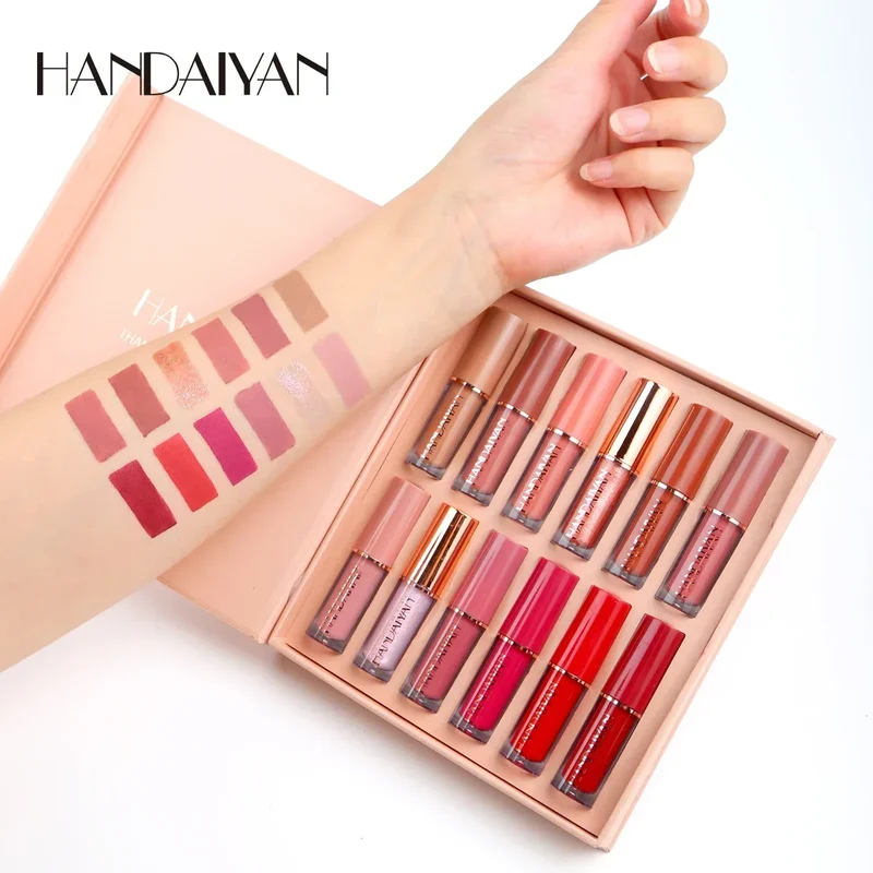 Handaiyan Private Label Liquid Matte Vegan Cruetly-free Velvet 12 Color Book Lipgloss Set