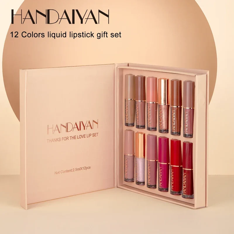 Handaiyan Private Label Liquid Matte Vegan Cruetly-free Velvet 12 Color Book Lipgloss Set