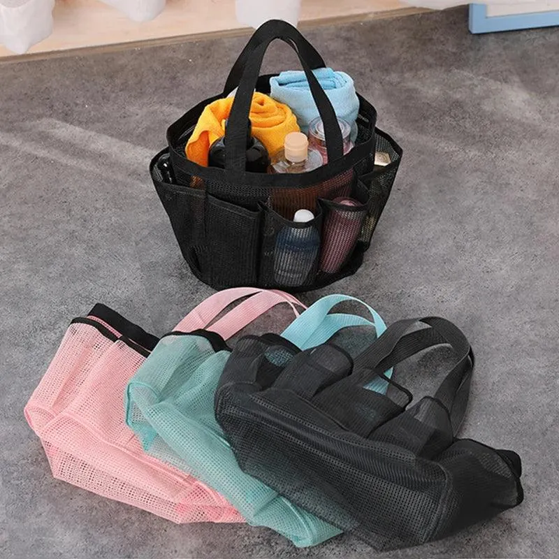 Mesh Beach Bags Tote Bag with 8 Pockets Waterproof Lightweight Foldable Tote Bag Oversized Pool Bag