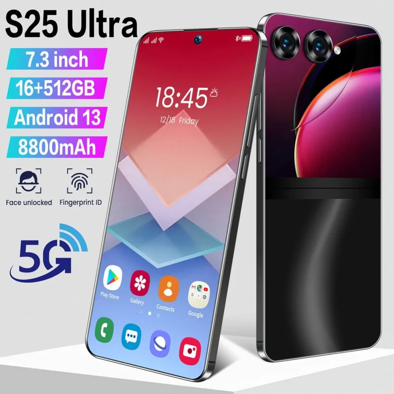Feature Telefono Factory Price Telephone Portable S25 ultra 7.3inch Mobile Phone Android Smartphone
