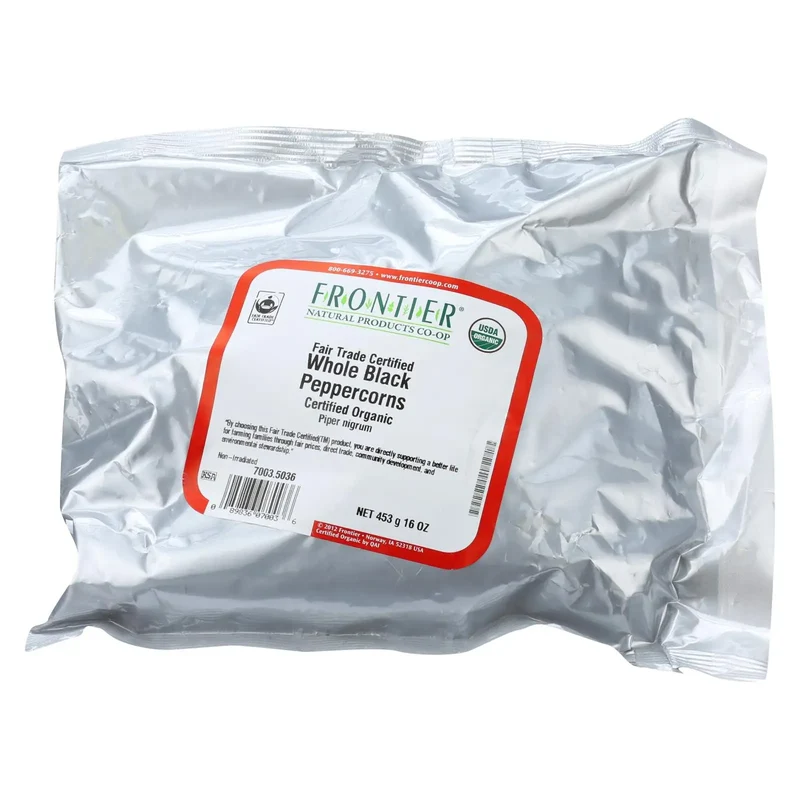UD2 Frontier Organic Fair Trade Certified Whole Black Peppercorns 1lb Bulk Herb Single Spices Dried Ad Process