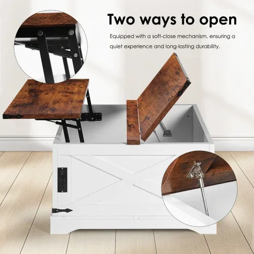 Modern 80CM Vintage White FCJ Multi-Functional Lifting Dining Table Coffee Table for Living Room Home Furniture