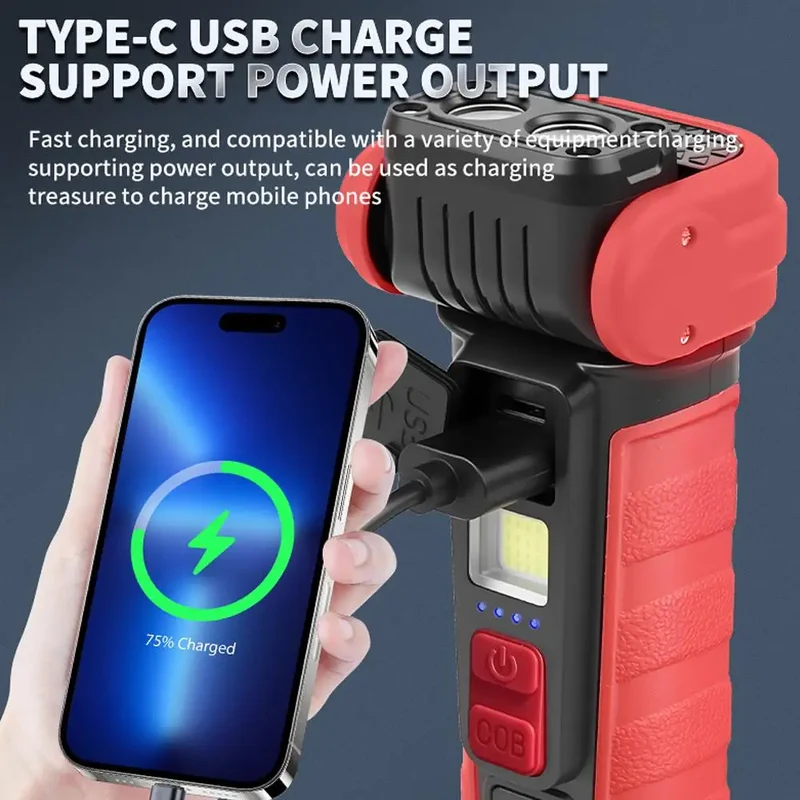 Mini Rotating LED Flashlight Ultra-Bright Emergency Flashlight Rotating Work Light Rechargeable Pocket Flashlight