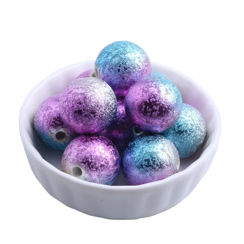 Colorful Bulk Loose New Fashion Round Jewelry Making Beads for Kids Necklace Blending Color Acrylic Wrinkle Beads 20mm