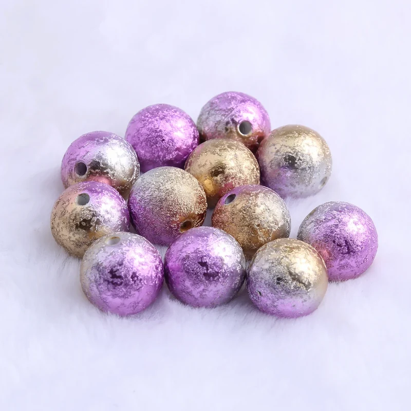 Colorful Bulk Loose New Fashion Round Jewelry Making Beads for Kids Necklace Blending Color Acrylic Wrinkle Beads 20mm