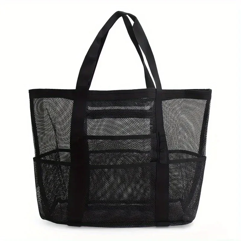 Mesh beach bag, one shoulder mesh shower, fitness, swimming bag, large capacity handheld travel cosmetics storage bag