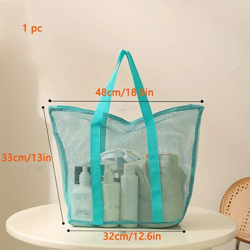 Mesh beach bag, one shoulder mesh shower, fitness, swimming bag, large capacity handheld travel cosmetics storage bag