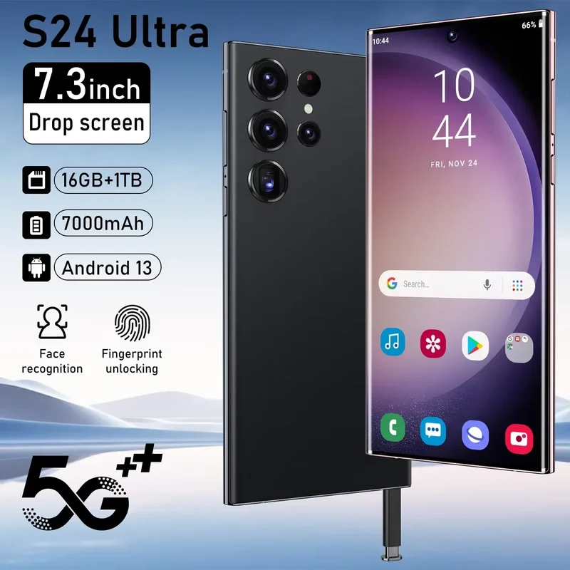Hot Selling 5G Smartphone S24 Ultra Telephone 7.3 Inch Android Phones Unlocked 16G+1TB Cellphone Mobile Phones 4G 5G
