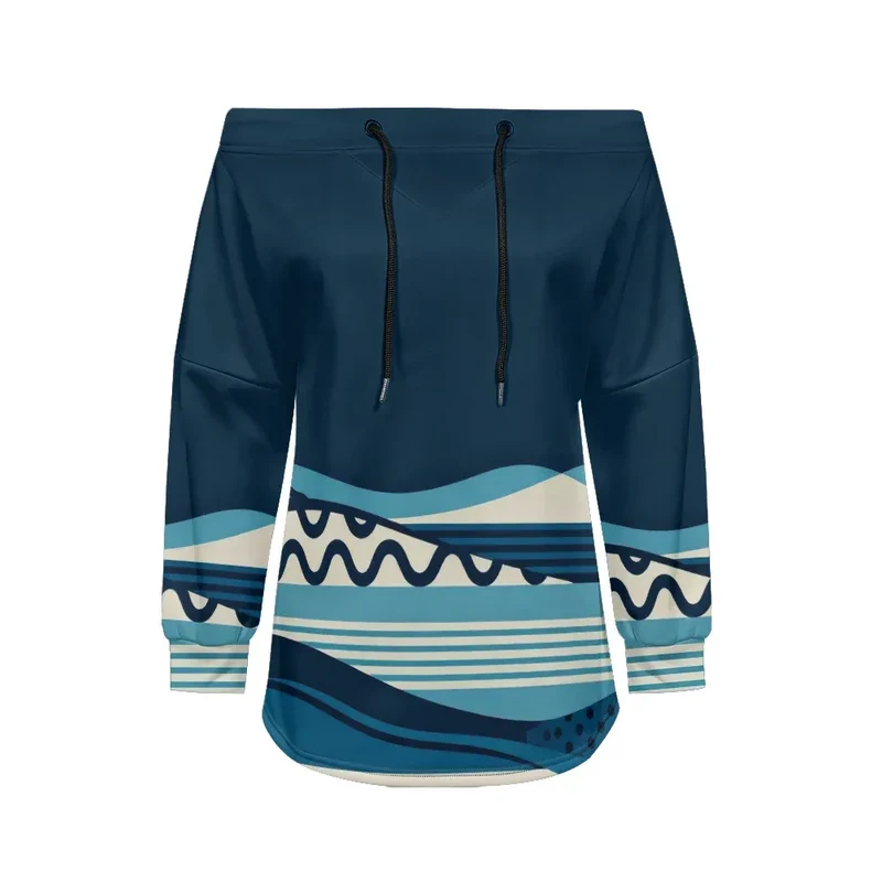 Trendy Off-Shoulder Sweatshirts with Striped & Polka Dot Patterns Drawstring Casual Loose-Fit Top for Women Casual Streetwear