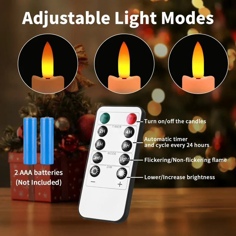 Pack of 6 Remote Control LED Decorative Candle Light Battery Operated Flameless Electronic Home Party Wedding Candle With Timer