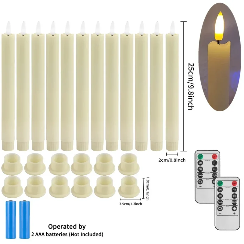 Pack of 6 Remote Control LED Decorative Candle Light Battery Operated Flameless Electronic Home Party Wedding Candle With Timer