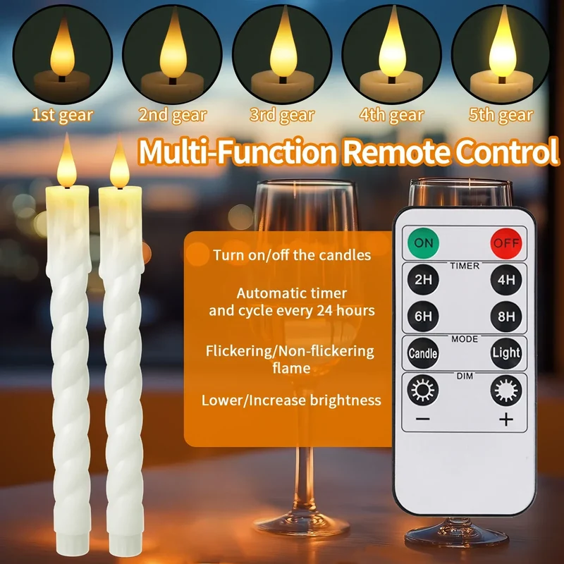 Pack of 6 Remote Control LED Decorative Candle Light Battery Operated Flameless Electronic Home Party Wedding Candle With Timer