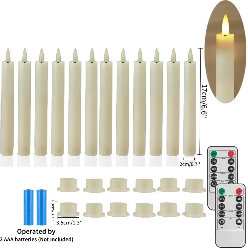 Pack of 6 Remote Control LED Decorative Candle Light Battery Operated Flameless Electronic Home Party Wedding Candle With Timer