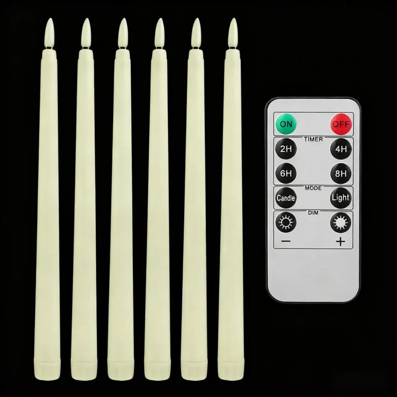 Pack of 6 Remote Control LED Decorative Candle Light Battery Operated Flameless Electronic Home Party Wedding Candle With Timer