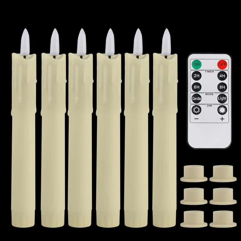 Pack of 6 Remote Control LED Decorative Candle Light Battery Operated Flameless Electronic Home Party Wedding Candle With Timer
