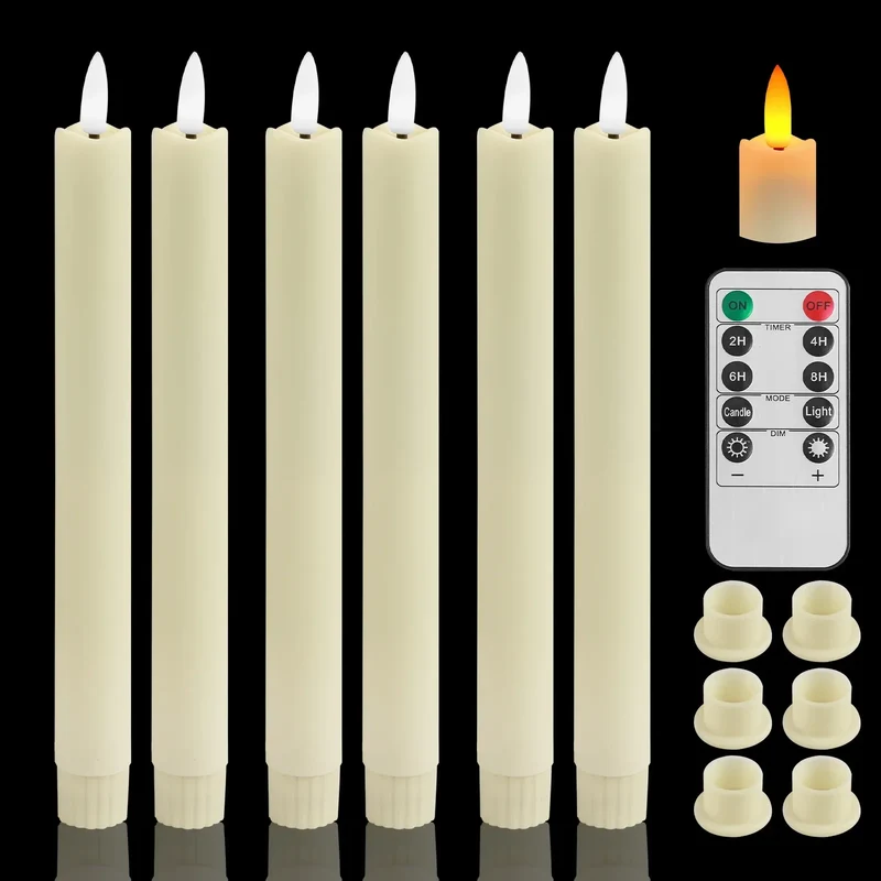 Pack of 6 Remote Control LED Decorative Candle Light Battery Operated Flameless Electronic Home Party Wedding Candle With Timer