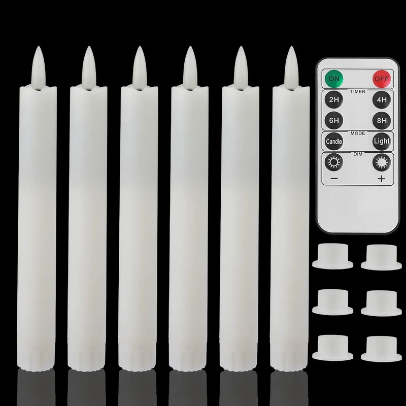Pack of 6 Remote Control LED Decorative Candle Light Battery Operated Flameless Electronic Home Party Wedding Candle With Timer
