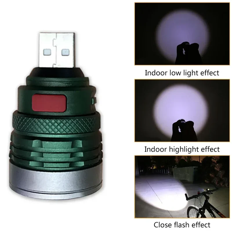 USB Flashlight Mini Torch Aluminum Alloy Strong Light LED Lights Illumination Camping Lamp Lantern Fishing Hiking Fill Lights