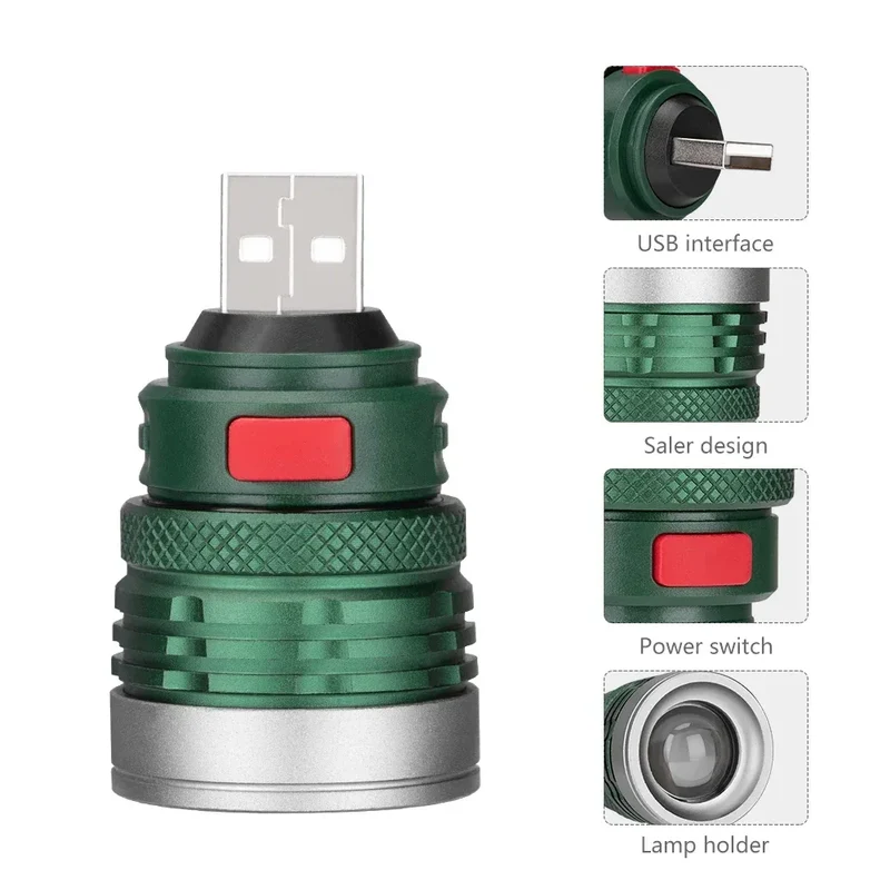USB Flashlight Mini Torch Aluminum Alloy Strong Light LED Lights Illumination Camping Lamp Lantern Fishing Hiking Fill Lights