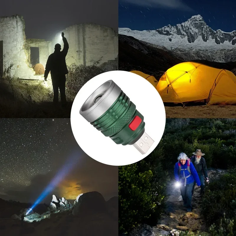USB Flashlight Mini Torch Aluminum Alloy Strong Light LED Lights Illumination Camping Lamp Lantern Fishing Hiking Fill Lights