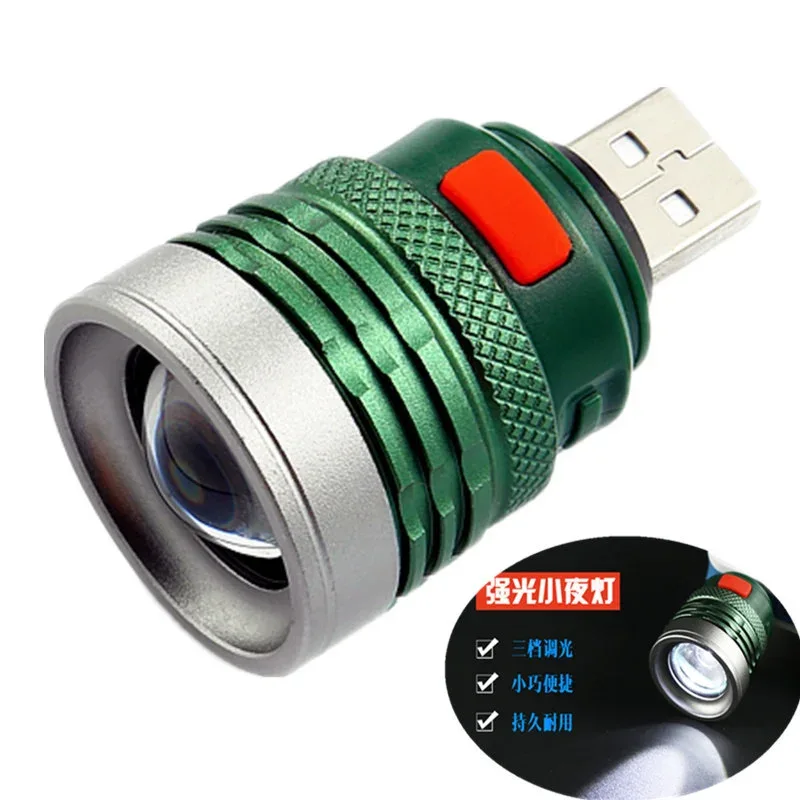 USB Flashlight Mini Torch Aluminum Alloy Strong Light LED Lights Illumination Camping Lamp Lantern Fishing Hiking Fill Lights