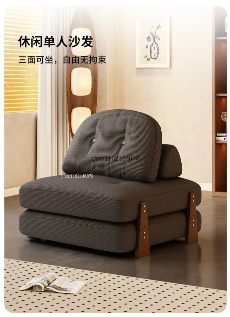 Nordic Home Lazy Sofa Small Apartment Fabric Sofas Living Room Tofu Block Module Combination Sofa Bed Dual-purpose Cream Tatami