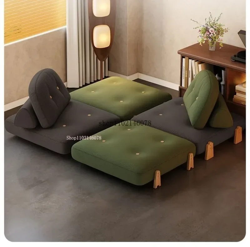 Nordic Home Lazy Sofa Small Apartment Fabric Sofas Living Room Tofu Block Module Combination Sofa Bed Dual-purpose Cream Tatami