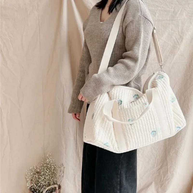 Embroidered Travel Bag Large Capacity Lightweight Foldable Duffle Weekender Tote Handheld Shoulder Crossbody Boston Carry-On Bag