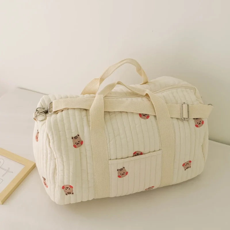 Embroidered Travel Bag Large Capacity Lightweight Foldable Duffle Weekender Tote Handheld Shoulder Crossbody Boston Carry-On Bag