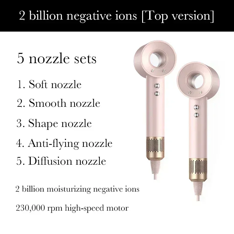 2025 Super Hair Dryer 220V Leafless Hair Dryer Personal Hair Care Styling Negative Ion Tool Schedule Negative Ion Electric Dryer