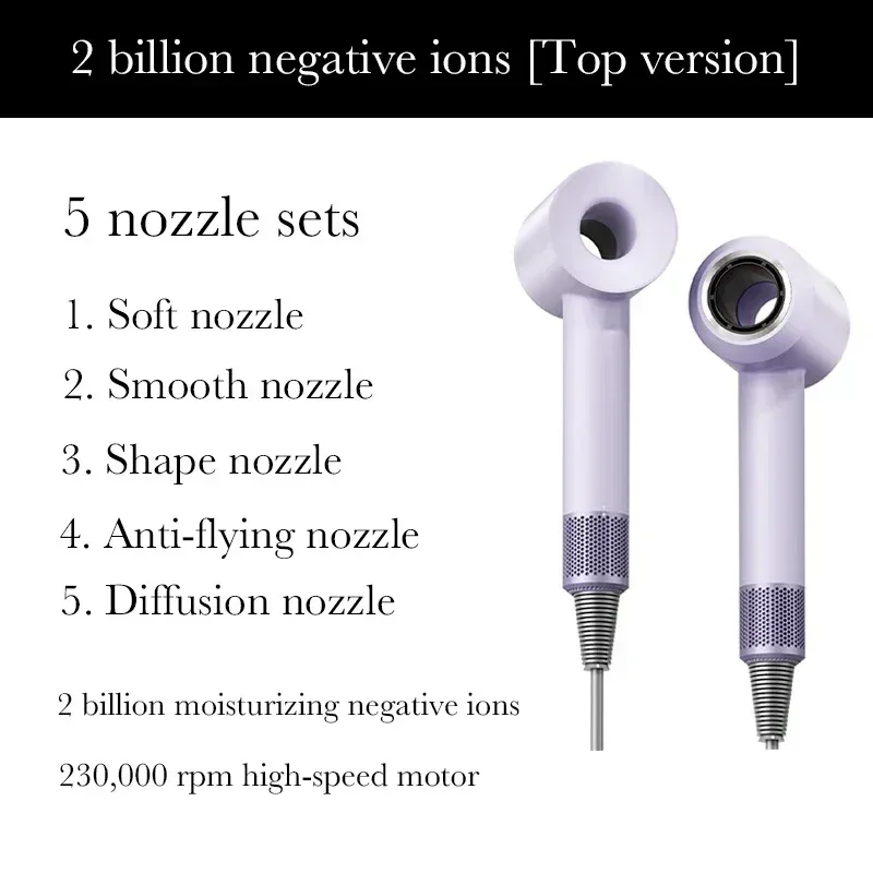 2025 Super Hair Dryer 220V Leafless Hair Dryer Personal Hair Care Styling Negative Ion Tool Schedule Negative Ion Electric Dryer