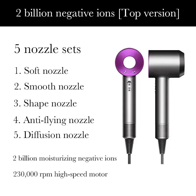 2025 Super Hair Dryer 220V Leafless Hair Dryer Personal Hair Care Styling Negative Ion Tool Schedule Negative Ion Electric Dryer