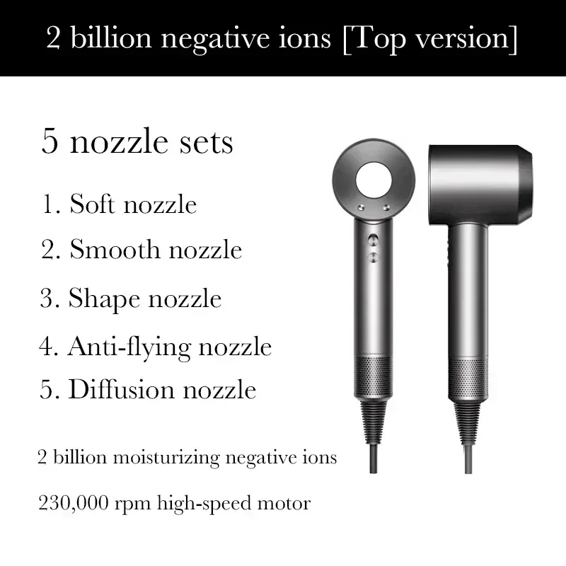 2025 Super Hair Dryer 220V Leafless Hair Dryer Personal Hair Care Styling Negative Ion Tool Schedule Negative Ion Electric Dryer
