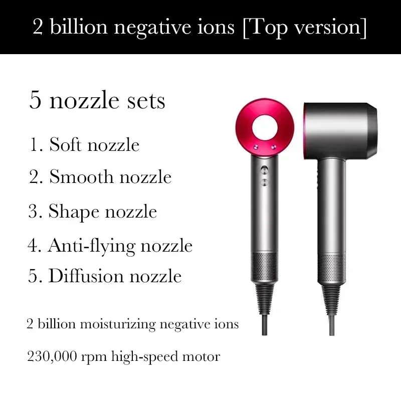 2025 Super Hair Dryer 220V Leafless Hair Dryer Personal Hair Care Styling Negative Ion Tool Schedule Negative Ion Electric Dryer