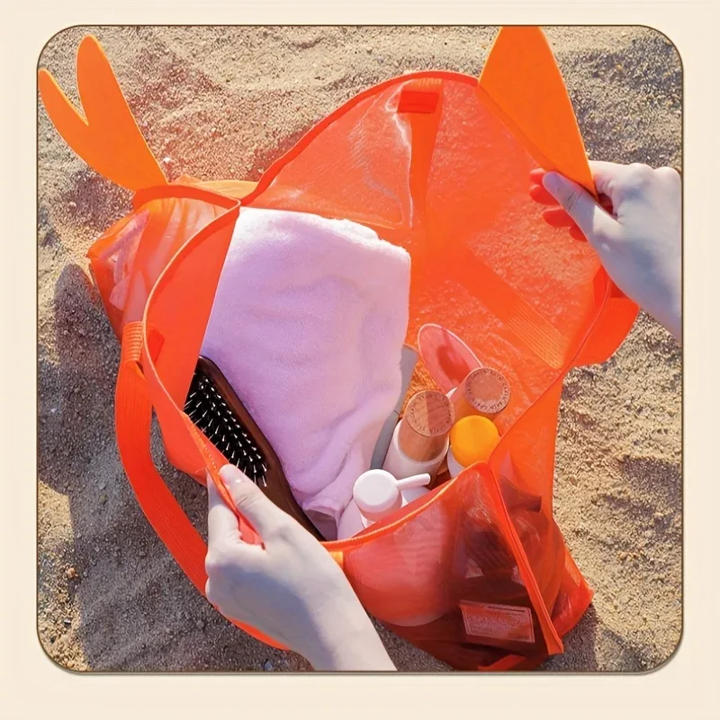 Mesh Beach Bag, Large Beach Tote Pocket for Family Pool Bag for Toys & Vacation Essentials, Beach Must Haves Toys Seashell Bags