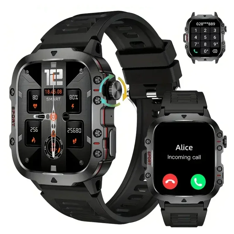 Outdoor Smart Watch for Men 1.96'' Rugged Smartwatch for IPhone and Android IP68 Waterproof Fitness Tracker Watch