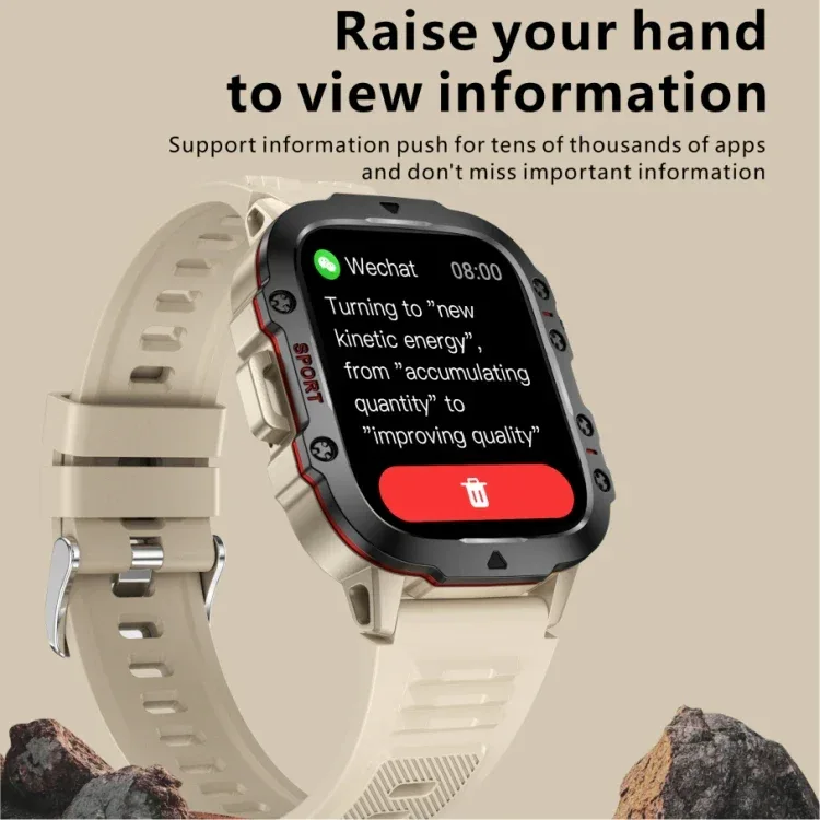 Outdoor Smart Watch for Men 1.96'' Rugged Smartwatch for IPhone and Android IP68 Waterproof Fitness Tracker Watch