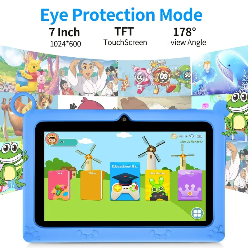 New 5G WIFI Children's Learning 7.0-inch Tablet 4GB RAM 64GB ROM Quad Core Mini Tablet with Leather Case Supports Games 4000mAh