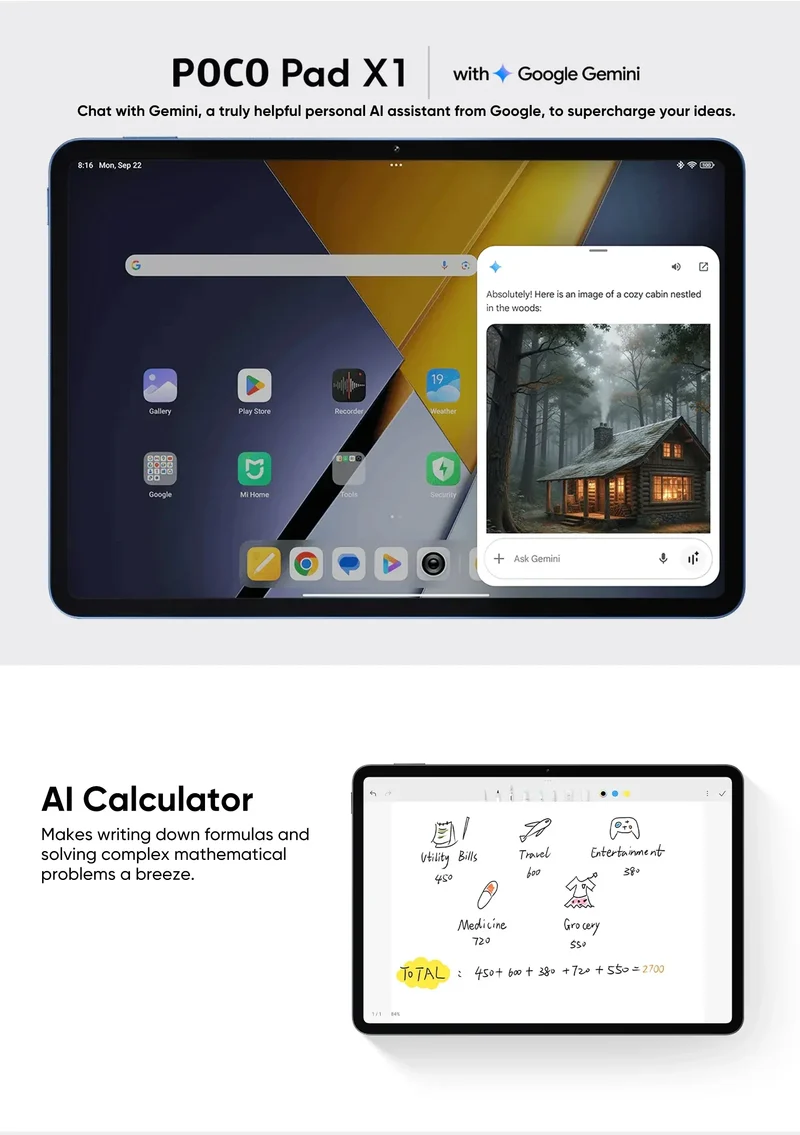 Global Version POCO Pad X1 Tablets Snapdragon 7+ Gen 3 11.2'' 144Hz Display 13MP 8850mAh 45W Turbo Charging 8GB 512GB Wi-Fi