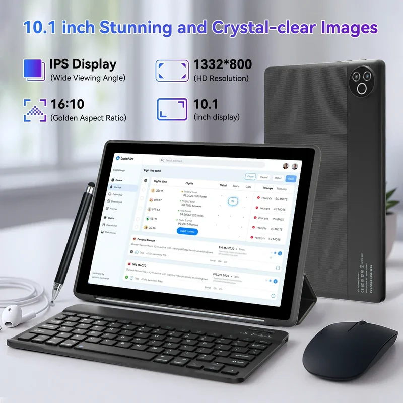 URAO Android 15 Tablet 10.1 Inch 20GB RAM 64GB ROM 5-core Dual Camera Tablets PC Set Keyboard/Case/Mouse/Stylus/Headphone