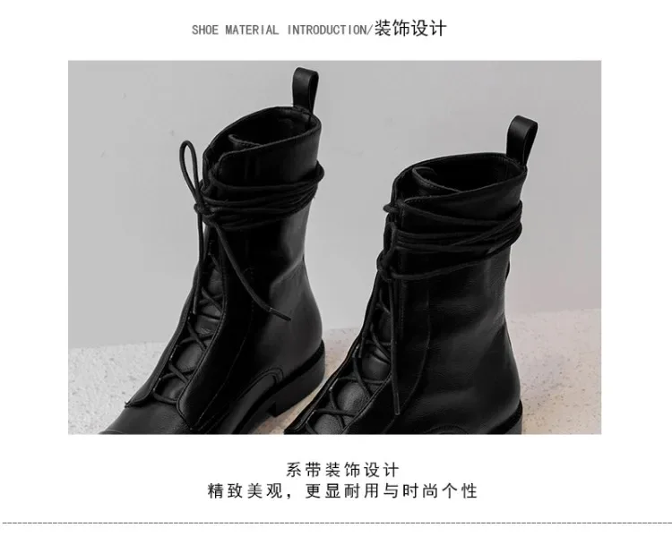 Boots Women's 2023 New Autumn Shoes Single Boots British Style Mid Barrel Slim Boots Children's Black Motorcycle Boots