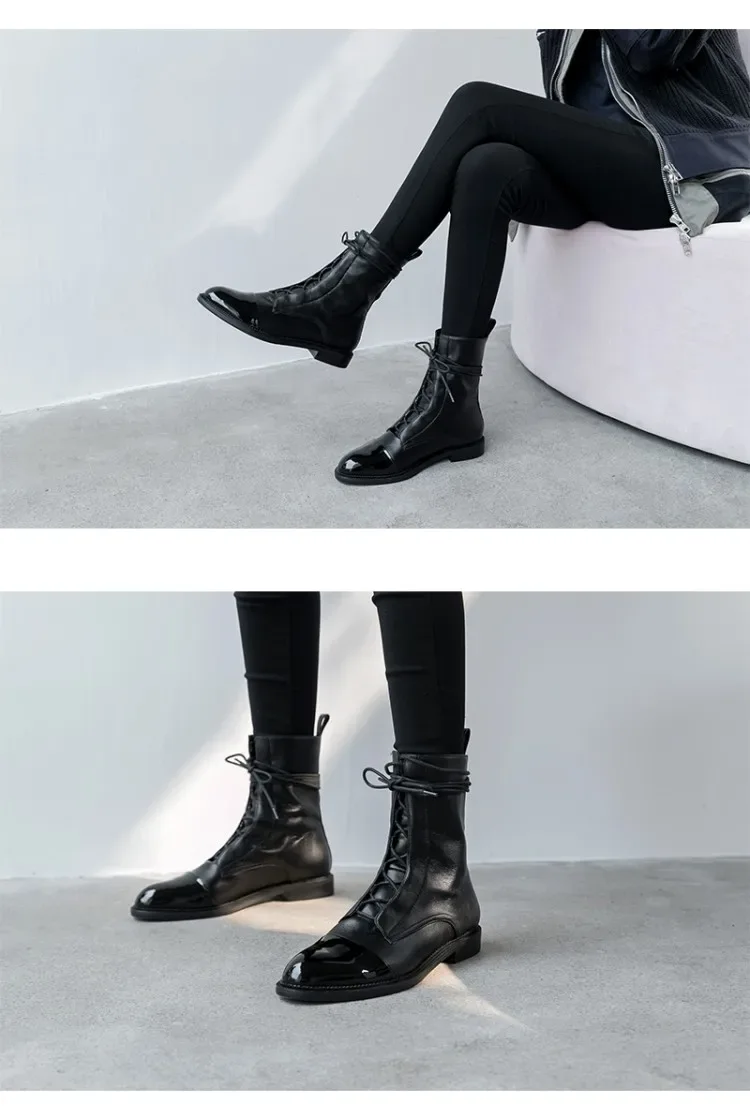 Boots Women's 2023 New Autumn Shoes Single Boots British Style Mid Barrel Slim Boots Children's Black Motorcycle Boots