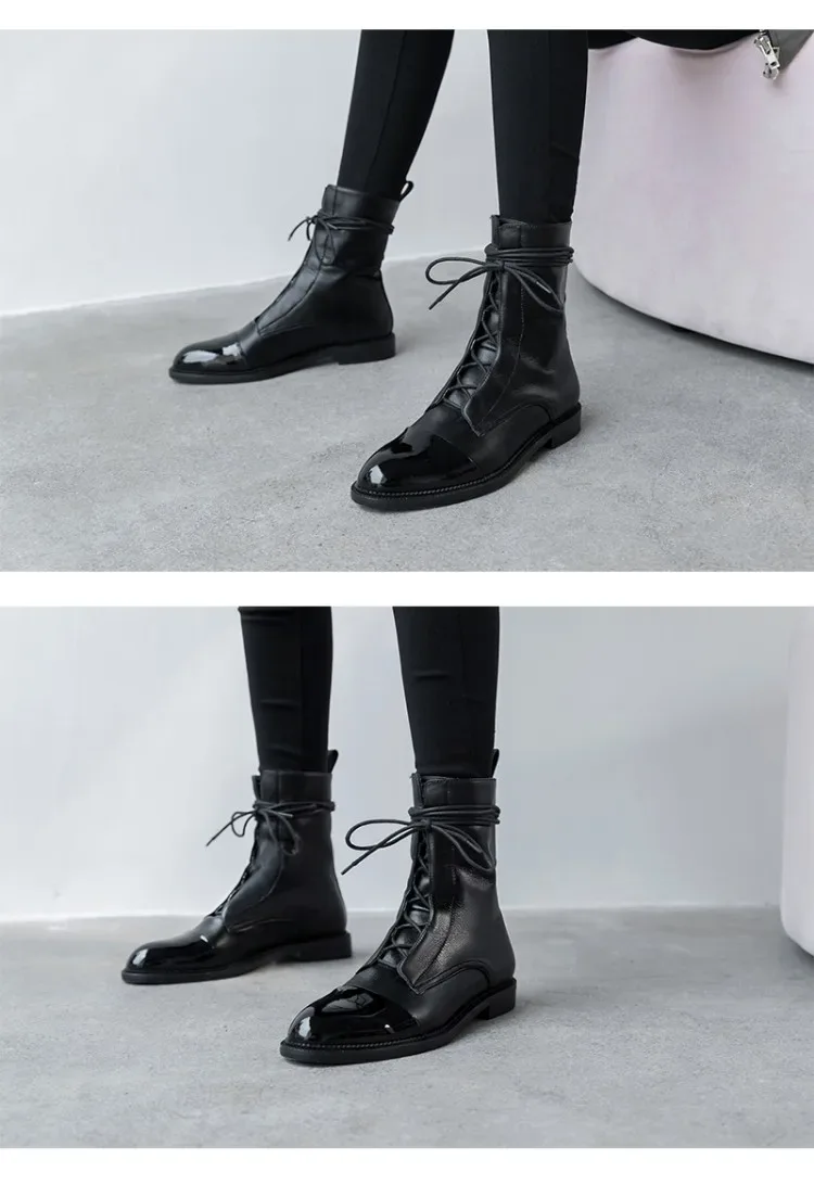 Boots Women's 2023 New Autumn Shoes Single Boots British Style Mid Barrel Slim Boots Children's Black Motorcycle Boots